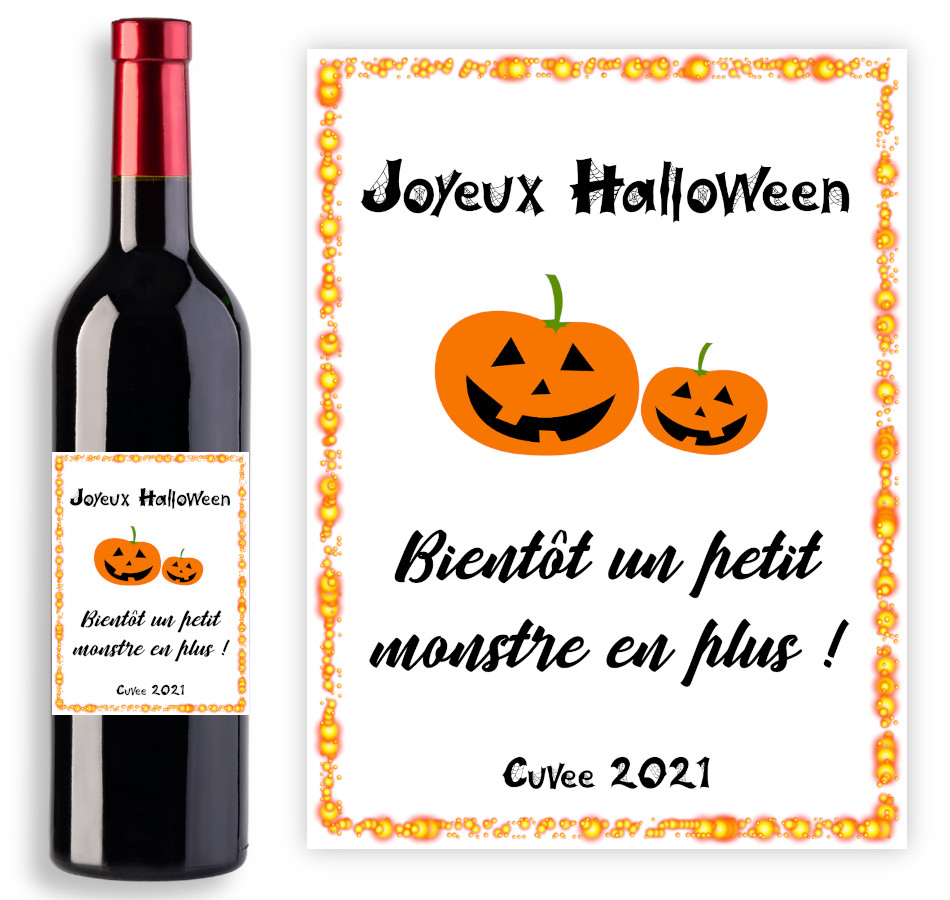 Étiquette personnalisable pour bouteille de vin - Modèle Halloween Blanc